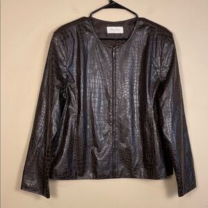VTG First Issue Liz Claiborne Women’s Faux Leather Reptile Print Brown Jacket